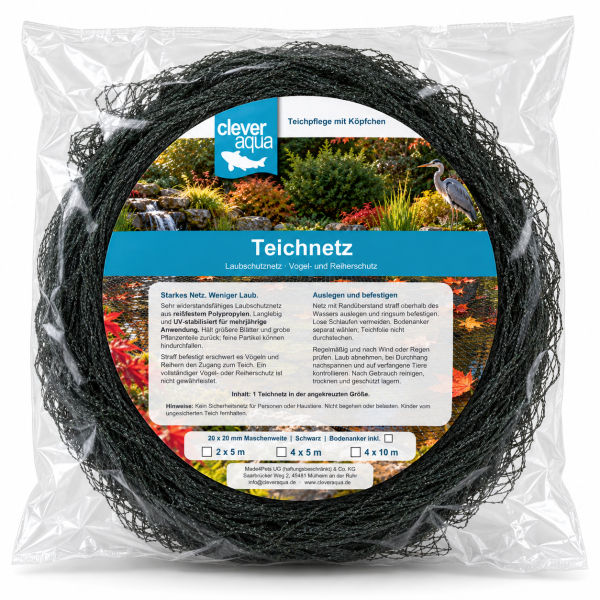 Clever Aqua Teichnetz 4 x 5 m schwarz, 20 x 20 mm Maschenweite